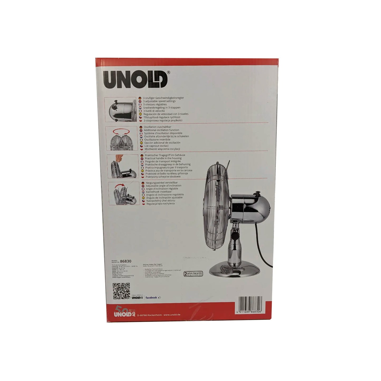 Unold 86830 Tischventilator Chrome