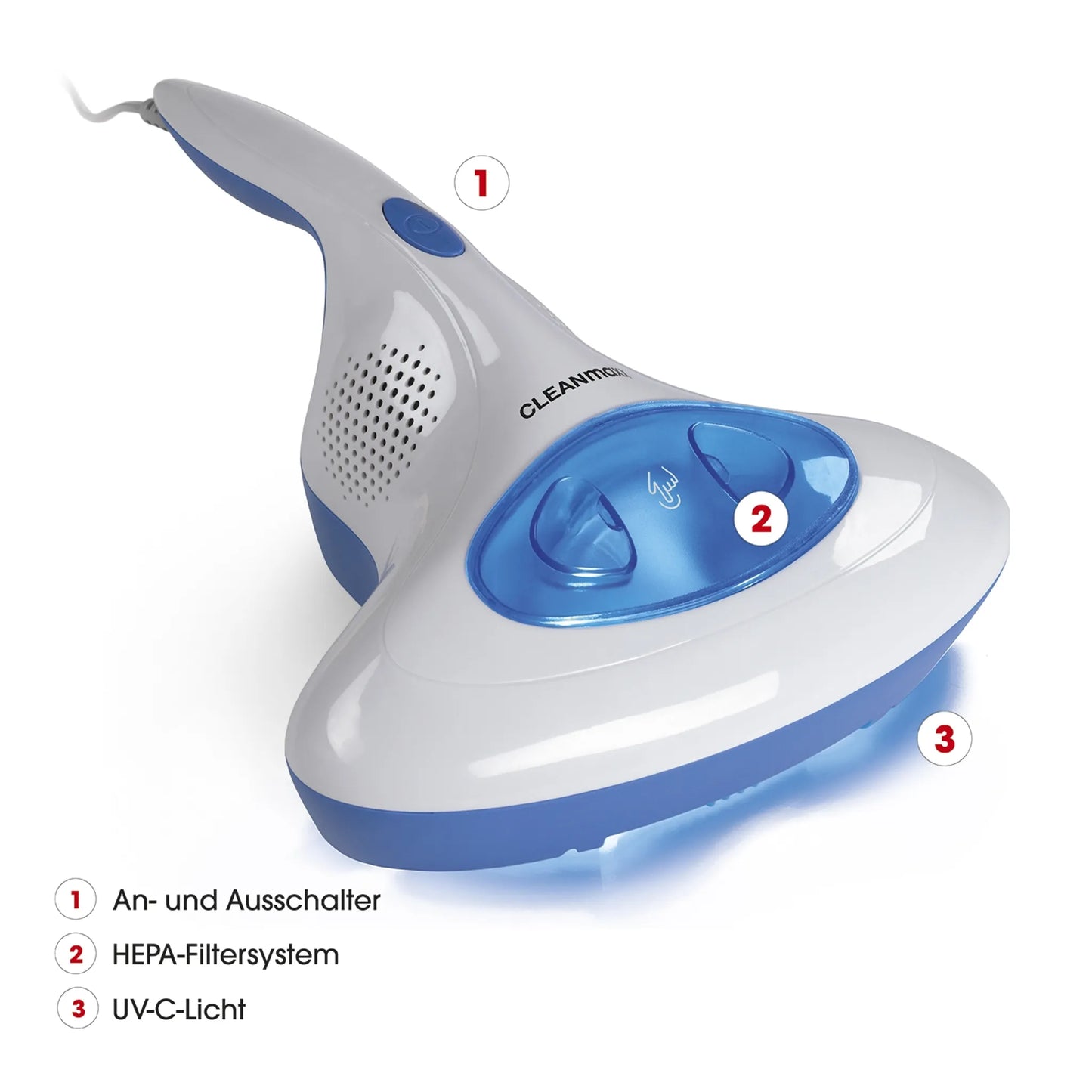 CLEANmaxx Milben-Handstaubsauger mit UV-C-Licht - Reinigen & Desinfizieren in einem Schritt Anti Milbensauger mit UV C Licht 300W HEPA Milben Handstaubsauger Cleanmaxx NEU