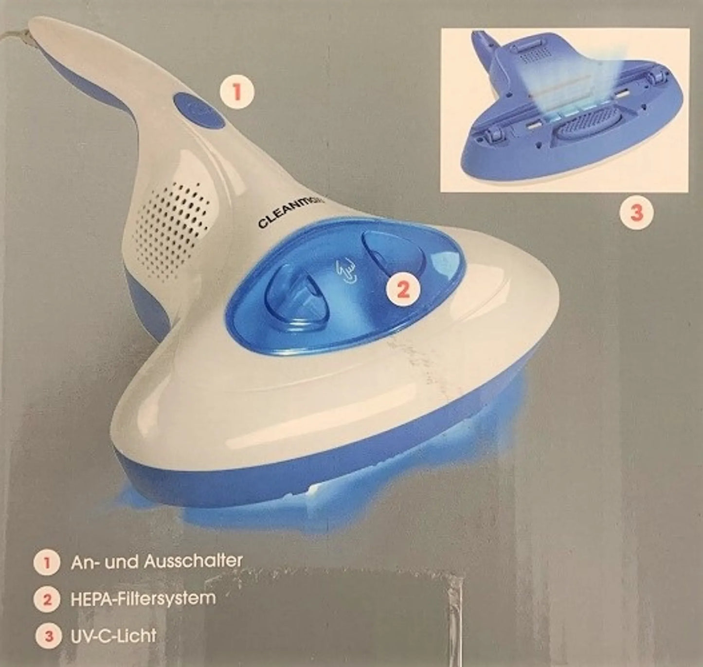 CLEANmaxx Milben-Handstaubsauger mit UV-C-Licht - Reinigen & Desinfizieren in einem Schritt Anti Milbensauger mit UV C Licht 300W HEPA Milben Handstaubsauger Cleanmaxx NEU