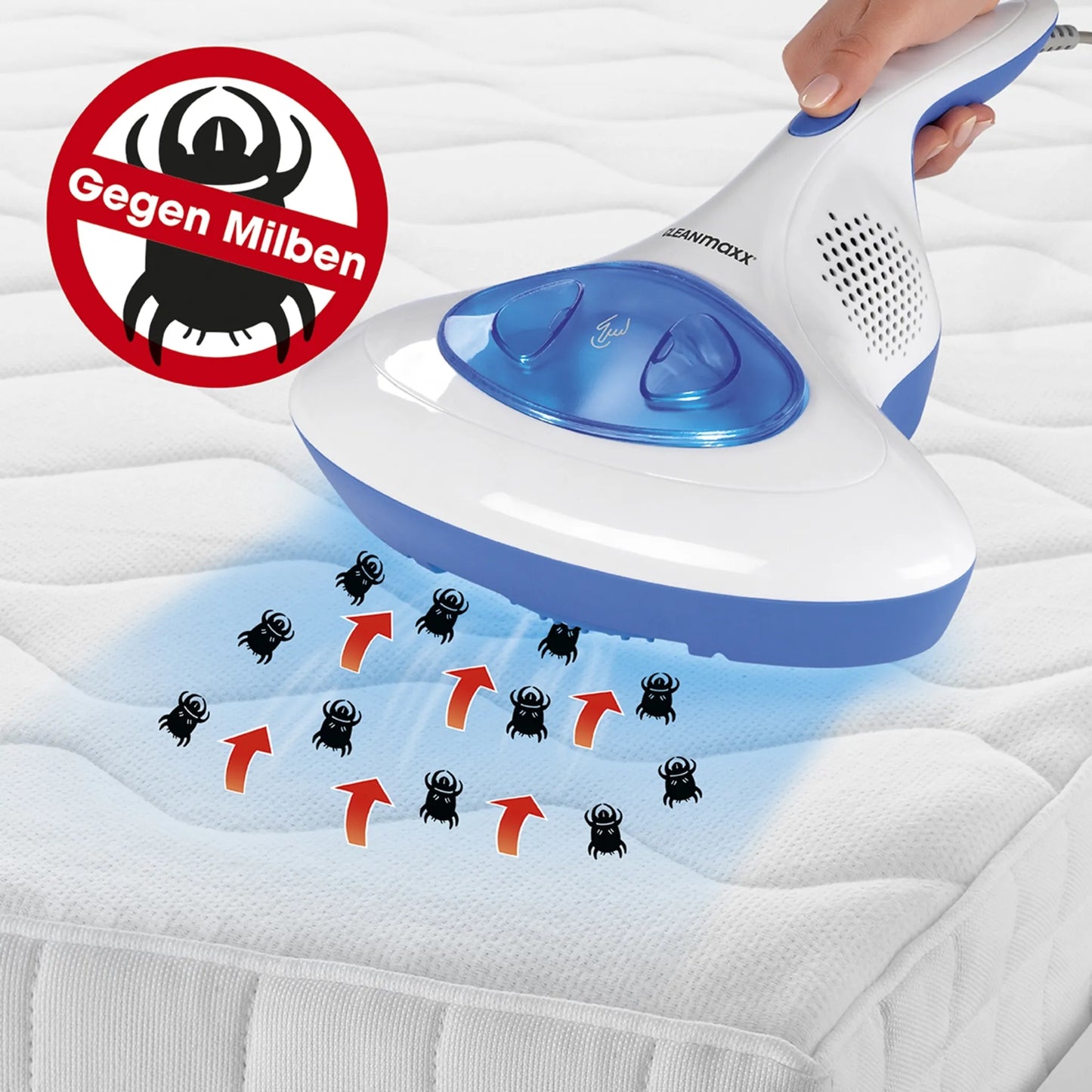 CLEANmaxx Milben-Handstaubsauger mit UV-C-Licht - Reinigen & Desinfizieren in einem Schritt Anti Milbensauger mit UV C Licht 300W HEPA Milben Handstaubsauger Cleanmaxx NEU