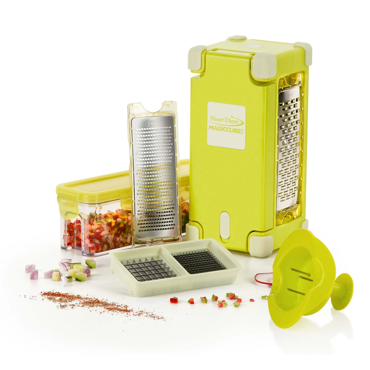 Genius Nicer Dicer Magic Cube gourmet Set (9tlg) Schneiden Reiben Hobeln Würfeln Allesschneider in grün; A33826