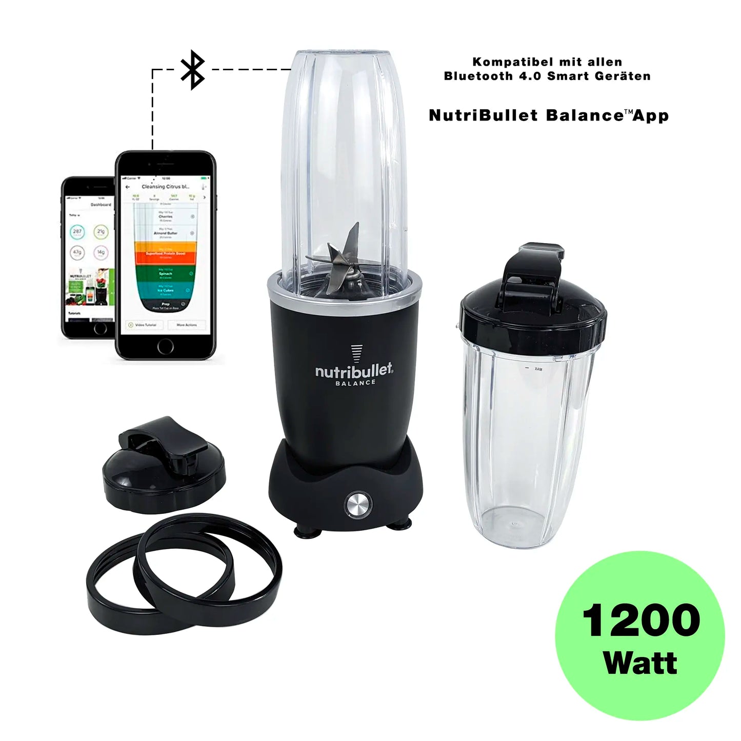 NUTRIBULLET Nutri Bullet 1200 Standmixer, Kunststoffgehäuse, 1200 Watt, 0,82 l Behälter, Becher mit Trinkdeckel