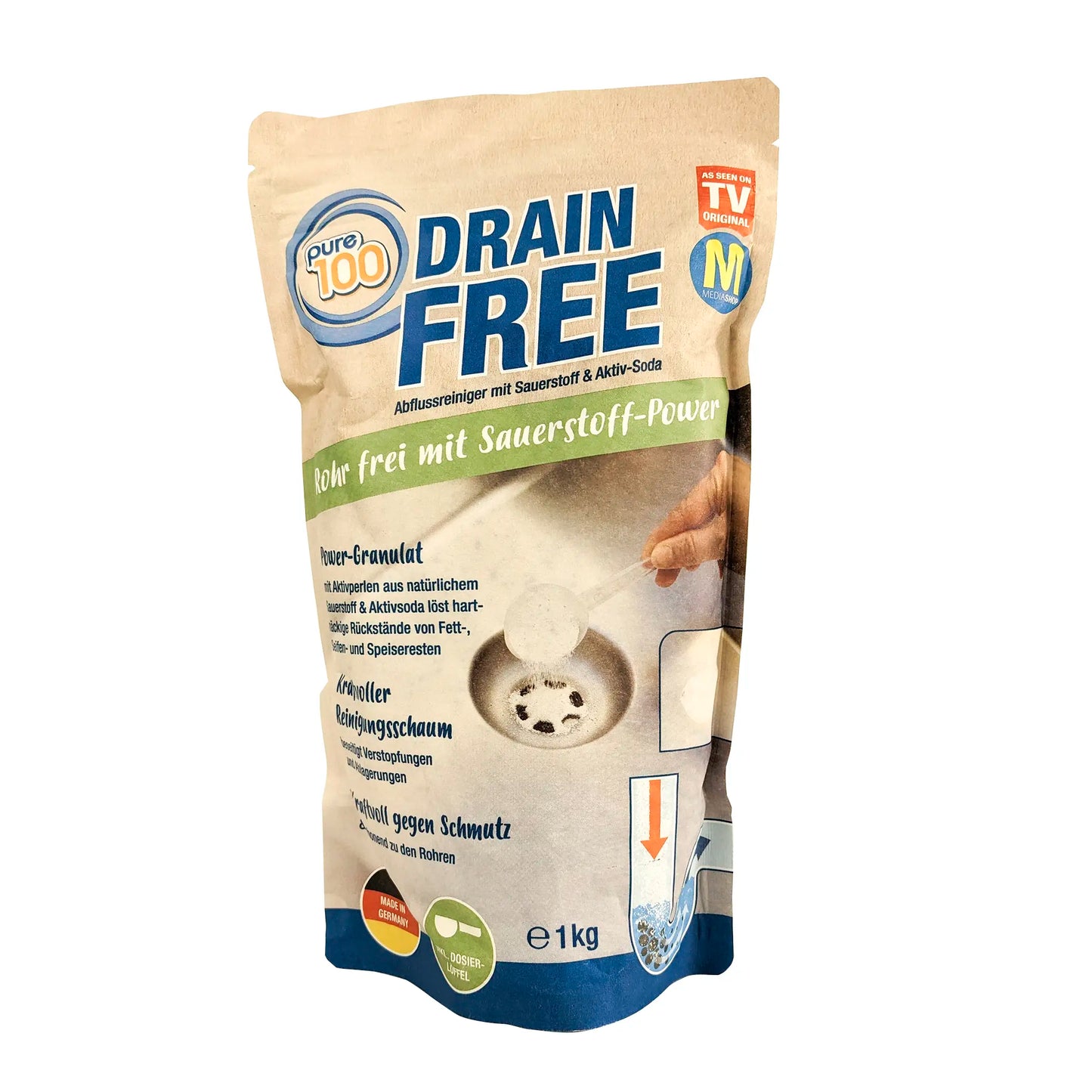 Pure 100 DRAIN FREE - Abflussreiniger mit Sauerstoff & Aktiv-Soda