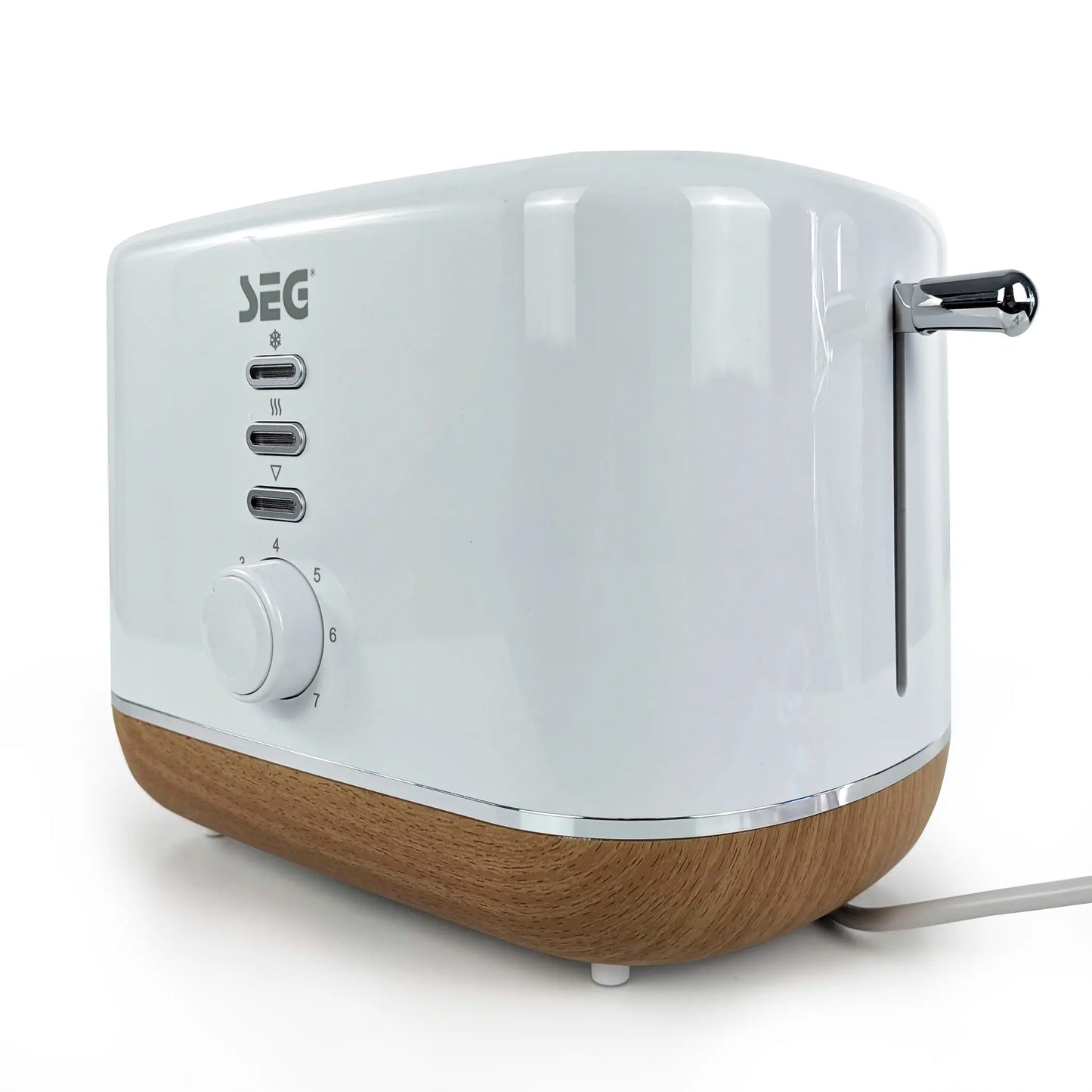 SEG Toaster mit Abtau- und Aufwärmfunktion, 7 einstellbare Bräunungsstufen, Hochglanz, Holzoptik