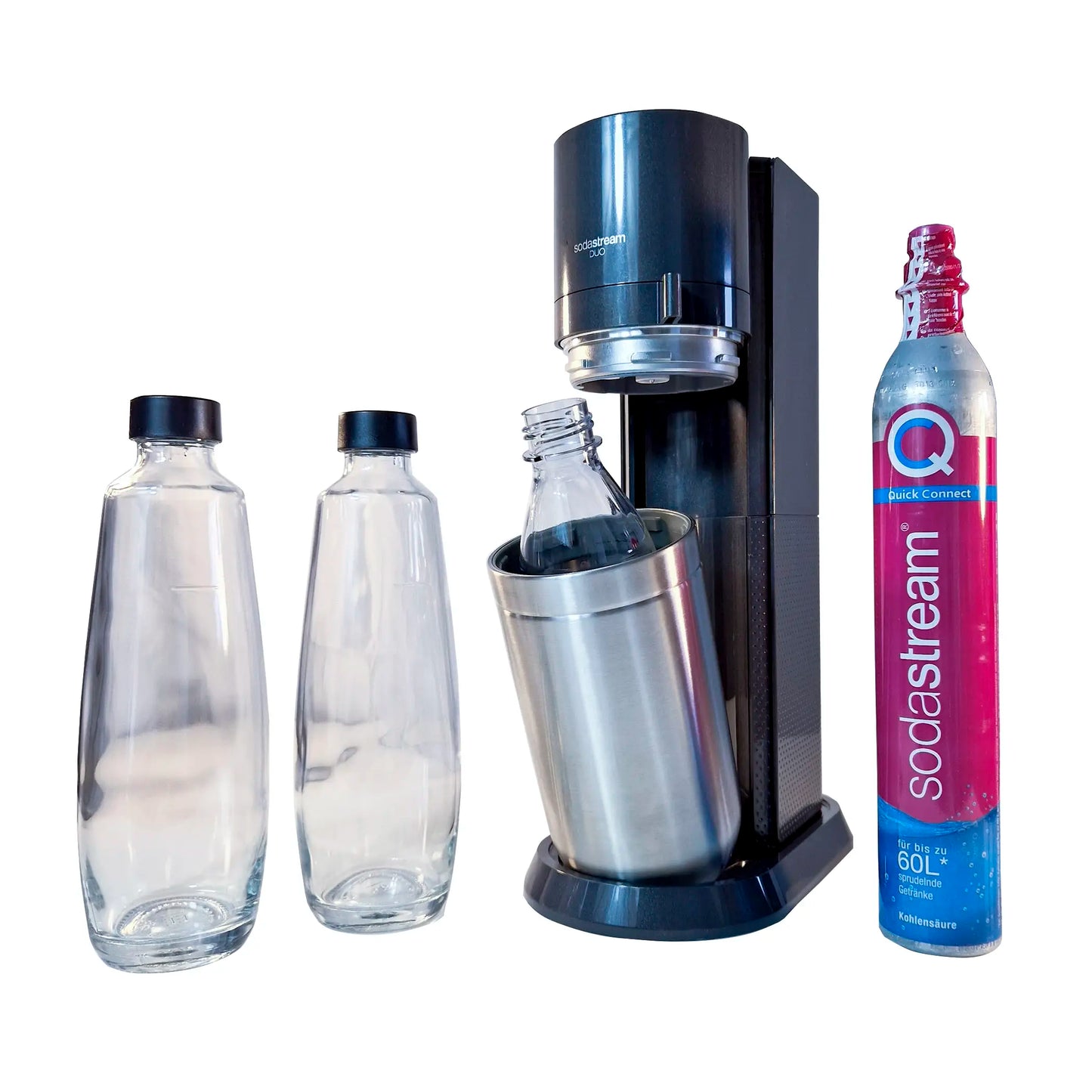 SodaStream DuoTitan Trinkwassersprudler, inkl. 1x 1 Liter Glasflasche, 1x 1 Liter PET, 1 x Quick Connect Zylinder