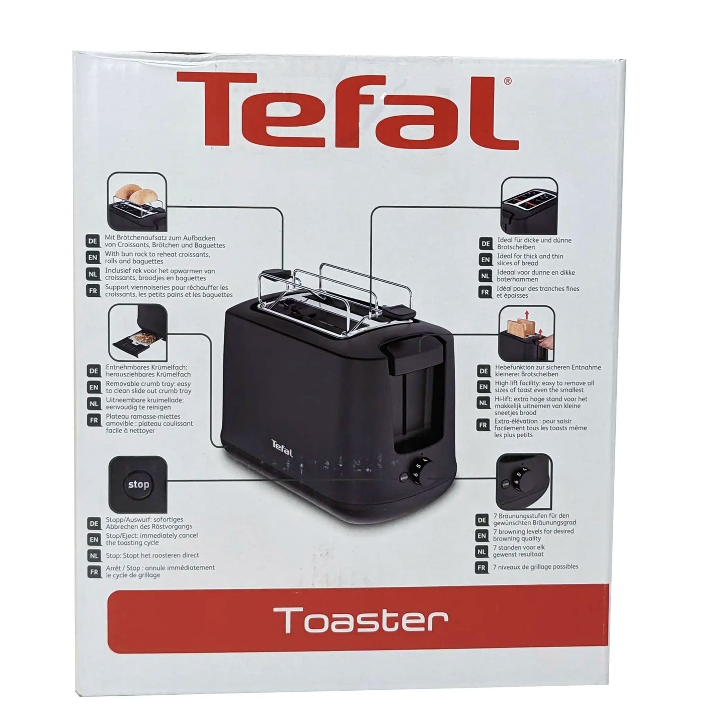 Tefal Principio Select Toaster (850 Watt, 7 Bräunungsstufen, Krümelschublade, Hebe-Funktion, Brötchenaufsatz) schwarz Modell TT165N