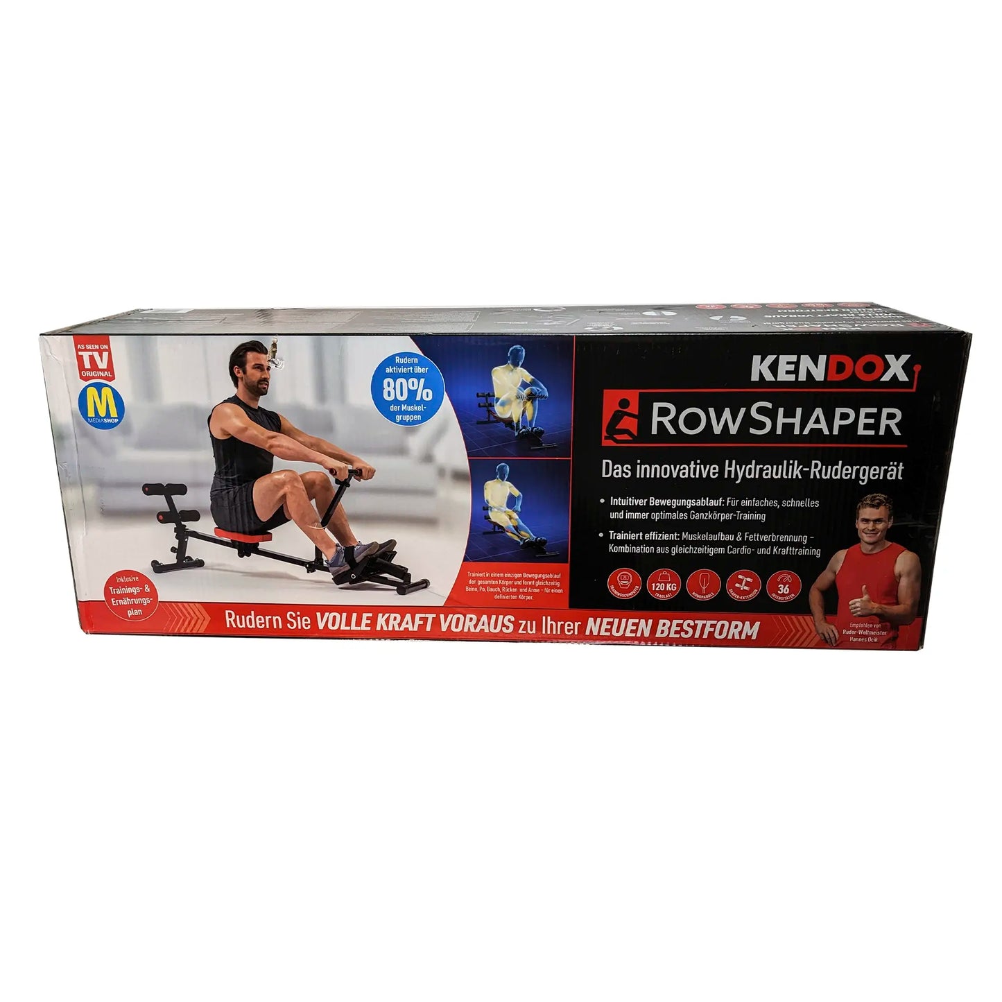 Kendox RowShaper - Maximale Fitness mit Cardio & Krafttraining! Heim-Fitness-Rudergerät mit LCD-Display für Zuhause, bis zu 120 kg belastbar, inklusive Trainingsplan!