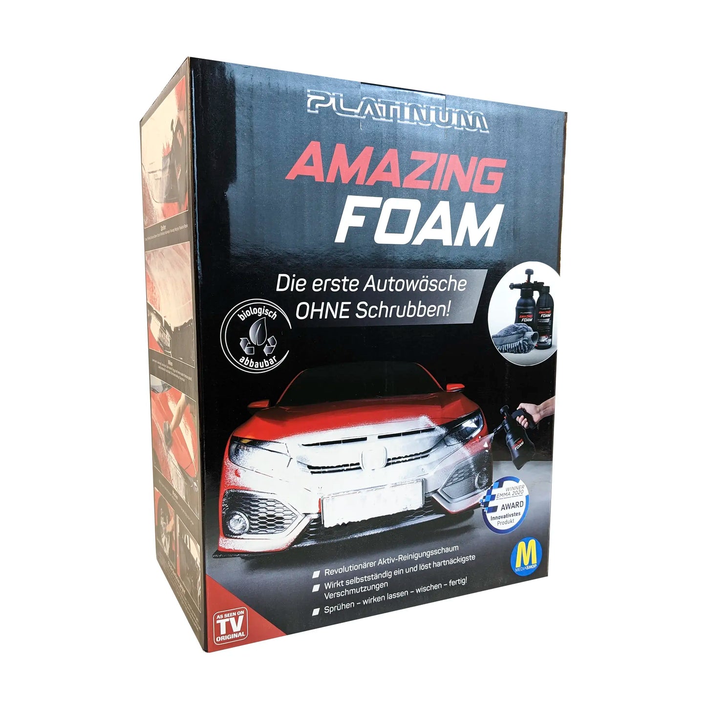 Platinum Amazing Foam, Aktiv Reinigungsschaum für Lackpflege, Set mit Pumpflasche und Reinigungshandschuh