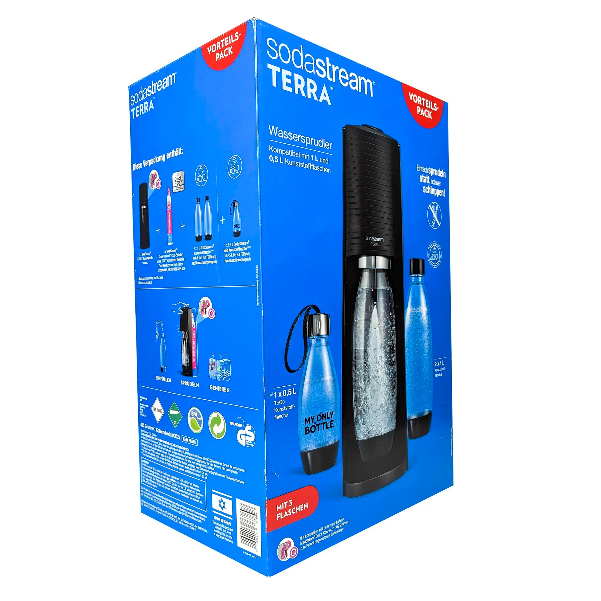 SodaStream TERRA Vorteilspack, Schwarz mit 3 Flaschen – Trendteleshop