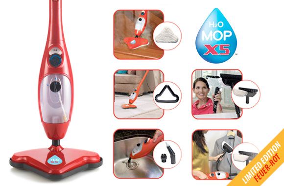 H2O Mop X5 1300-Watt, 5-in-1 Dampfreiniger in der Farbe rot B-Ware