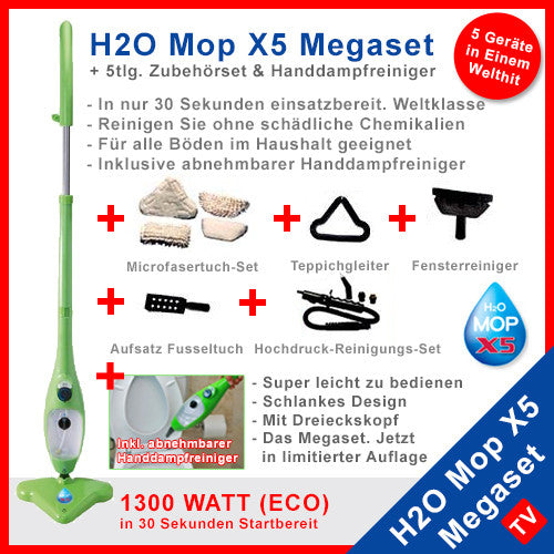 H2O Mop X5 1300-Watt 5-in-1 Dampfreiniger (B-Ware, wie neu) - tv-original - 2
